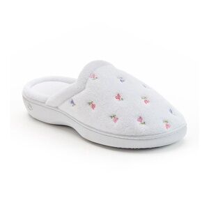 Women’s Isotoner Gray & Floral Embroidered Terry Clog Slippers. Size L (8.5-9)